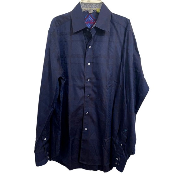 ROBERT GRAHAM Long Sleeve Shirt Dark Blue Paisley Button Front Flip Cuffs Sz M - Picture 1 of 8